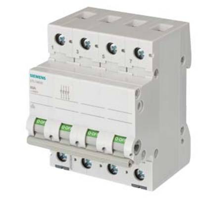 Ein vierpoliger Schutzschalter von Siemens mit Beschriftung 1 bis 4. Schalter in 'Aus'-Position. Verwendet zur Sicherung elektrischer Stromkreise.