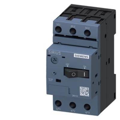 Ein blauer Leistungsschalter der Marke Siemens, Modell Sirius, mit Schalter auf der Vorderseite und mehreren Anschlussklemmen.