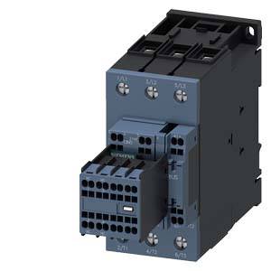 Ein elektrischer Schütz mit blauen und schwarzen Komponenten, zeigt detaillierte Anschlüsse und eine robuste Bauweise zur Steuerung elektrischer Schaltkreise.