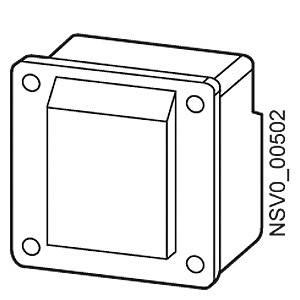Ein technisches Diagramm zeigt einen rechteckigen Schalter in Seitenansicht, mit Schraubenlöchern an den Ecken und der Bezeichnung 'NSV0_00502'.