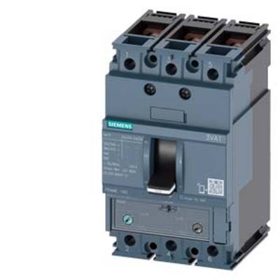 Ein grauer Industrieleistungsschalter von Siemens, Modell-Nr. 3VA1, mit Schalter in der Mitte und mehreren elektrischen Anschlüssen oben.