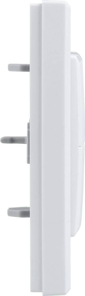 Seitenansicht eines weißen dreipoligen Steckers, zeigt die flachen Stifte und das Gehäuse.