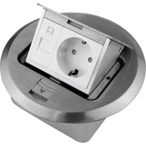 LEDmaxx ALU1R1S 1fach Fußboden-Einbausteckdose mit Cat5 Buchse IP20 Aluminium