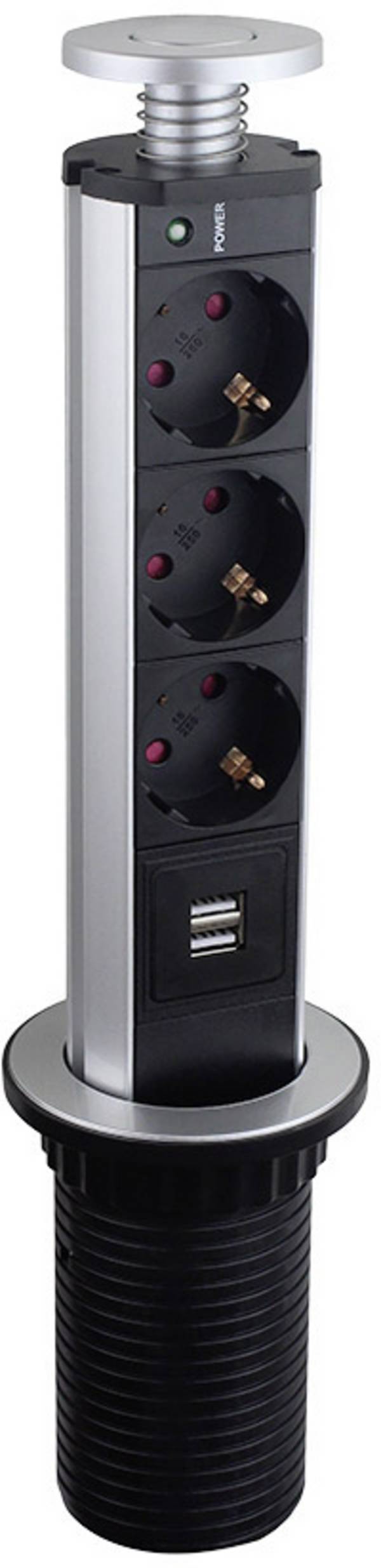 LEDmaxx TSD001 Steckdosenturm 3fach Aluminium, Schwarz  1 St.