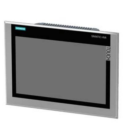 Ein Siemens SIMATIC HMI-Panel mit Touchscreen, rechteckige Form, hauptsächlich in Grau, zur industriellen Maschinensteuerung.
