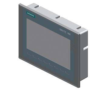 Ein digitales Siemens SIMATIC HMI Bedienpanel, grau, mit Touchscreen und Steuerungselementen, zur Maschinen- und Anlagensteuerung.