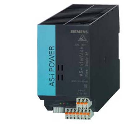 Ein schwarzes Siemens AS-i Netzteil, Modell APS-75-30, mit blauer 'AS-i Power' Beschriftung, Anschlüssen und Lüftungsschlitzen.