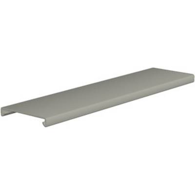 Graues, rechteckiges Metallstück mit gebogenen Kanten, möglicherweise ein Bauteil oder Abdeckung.