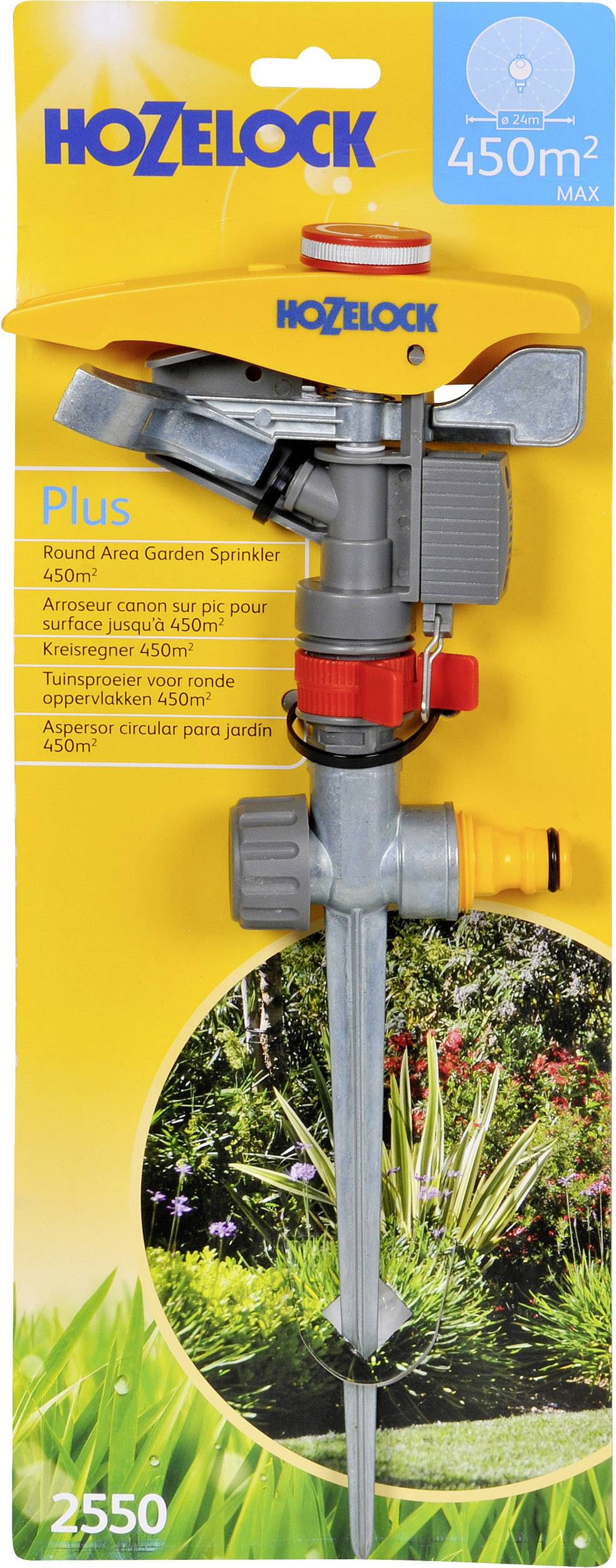 'Impulsregner für bis zu 450 m² Gardena Plus Modell 2550, ideal für gleichmäßige Bewässerung von Rasenflächen und Gärten.'