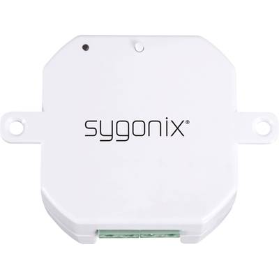 Ein weißes, quadratisches Sygonix-Sensorgehäuse mit zwei seitlichen Montagelöchern.