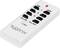 Weiße Sygonix Fernbedienung mit schwarzen Tasten, zeigt an/aus Funktionen für drei Elemente. Rote Betriebsanzeige leuchtet.