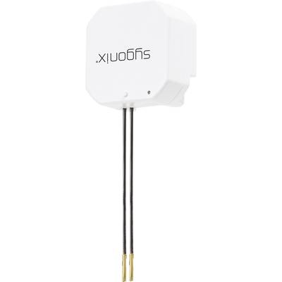 Ein weißes elektrisches Gerät mit zwei Metallanschlüssen und dem Schriftzug 'sygonix'.