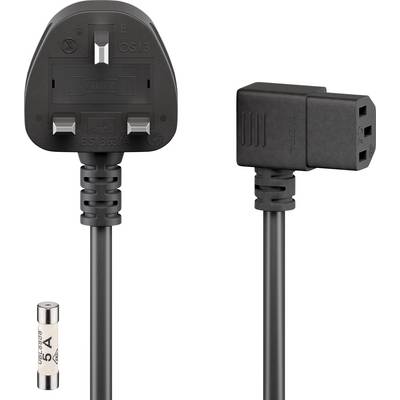 Goobay UK-Geräteanschlusskabel, 2 m, Schwarz - UK 3-Pin-Stecker (Typ G, BS 1363) > Gerätestecker C13 (abgewinkelt)