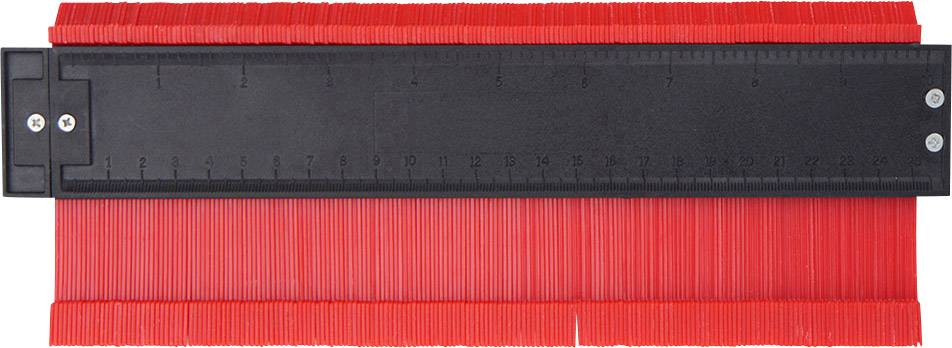 Profilkonturenlehre in Schwarz und Rot, verwendet zum Kopieren von unregelmäßigen Formen oder Konturen.