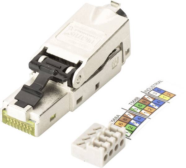 Digitus RJ45 Netzwerk Steckverbinder CAT 6a, Unbestückt [1x LSA, Schneid-Klemm, Schnellanschluss - 1x RJ45-Stecker, RJ45-Stecker 8p8c]  Silber, Stahl