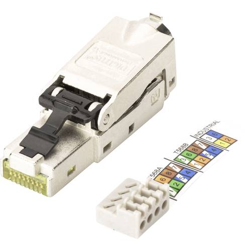 Digitus RJ45 Netzwerk Steckverbinder CAT 6a, Unbestückt [1x LSA, Schneid-Klemm, Schnellanschluss - 1x RJ45-Stecker, RJ45...