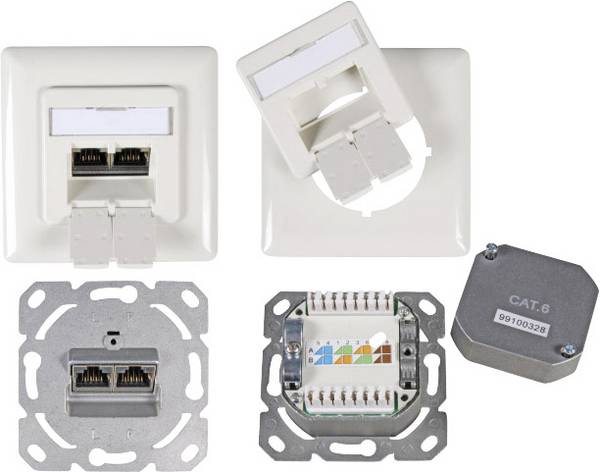 EFB Elektronik ET-25211.2V1 Netzwerkdose Unterputz Einsatz mit Zentralplatte und Rahmen CAT 6  Reinweiß (RAL 9010)