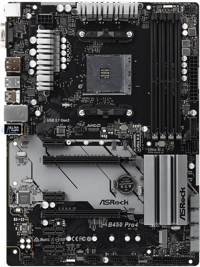 ASRock B450 Pro4 - Motherboard - ATX - Socket AM4 - AMD B450 Chipsatz - USB 3.1 Gen 1, USB-C Gen2, USB 3.1 Gen 2-1