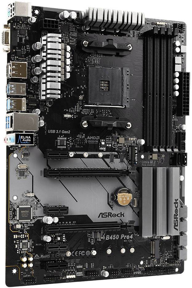 ASRock B450 Pro4 - Motherboard - ATX - Socket AM4 - AMD B450 Chipsatz - USB 3.1 Gen 1, USB-C Gen2, USB 3.1 Gen 2-2