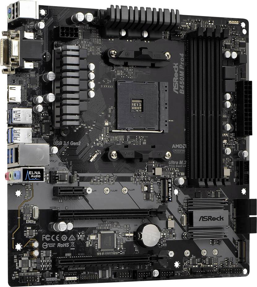 ASRock B450M PRO4 - Motherboard - micro ATX - Socket AM4 - AMD B450 Chipsatz - USB 3.1 Gen 1, USB-C Gen2, USB 3.1 Gen 2-2