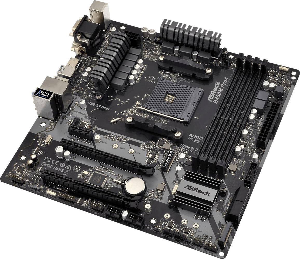 ASRock B450M PRO4 - Motherboard - micro ATX - Socket AM4 - AMD B450 Chipsatz - USB 3.1 Gen 1, USB-C Gen2, USB 3.1 Gen 2-3