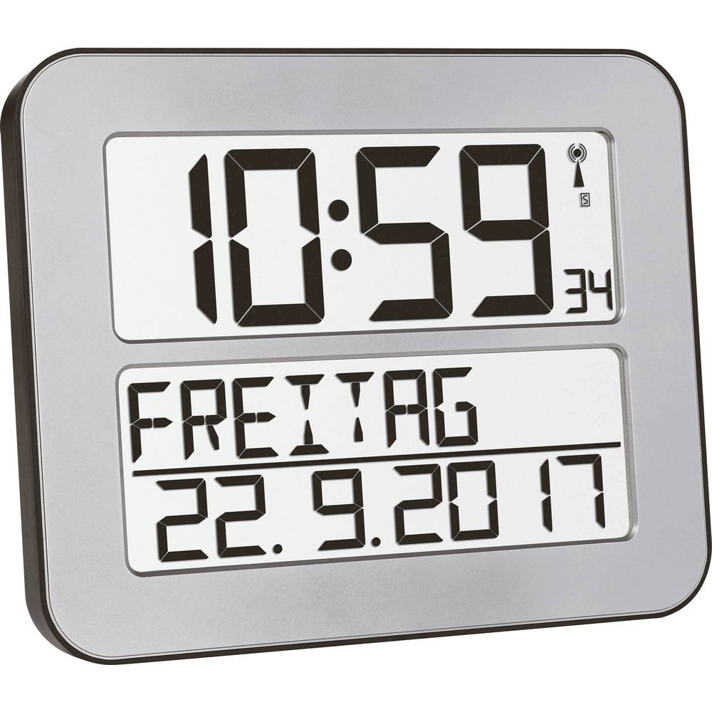 Zendgestuurde klok Zendergestuurd TFA 60.4512.54 258 mm x 212 mm x 30 mm Zilver, Zwart Groot display