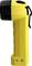 Eine gelbe Taschenlampe mit rechteckigem Griff und schwarzem Kopf, geeignet für den Einsatz in dunklen Umgebungen.