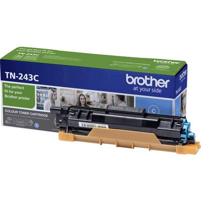 Tonerpatrone Brother TN-243C in Blau, ausgepackt vor der Produktverpackung. Geeignet für Brother-Drucker, farbliche Produktaufnahme.