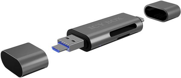 IB-CR200-C, SD/microSD USB 2.0 Card Reader mit Type-C® & -A und Micro-B Anschlüssen, anthrazit