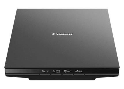 Das Canon-Modell LiDE 300 mit Tasten für Auto-Scan, Kopieren, Erstellung von PDFs und E-Mail-Versand.