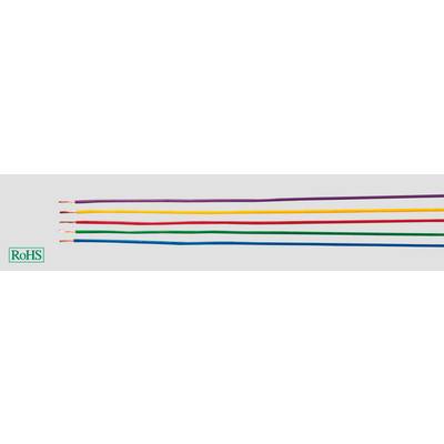 Fünf nebeneinander liegende, bunte Drähte: lila, gelb, grün, rot, blau. Links unten 'RoHS'-Symbol für umweltfreundliche Produkte.