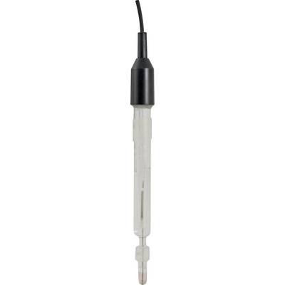 Ein Sensor mit schwarzem, zylinderförmigem Kopf und transparentem Schaft, der für Messungen verwendet wird. Ein Kabel ist oben angebracht.