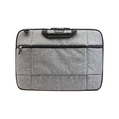 Graue Laptop-Tasche mit Reißverschluss und Tragegriff, geeignet für den Schutz und den Transport eines Laptops.