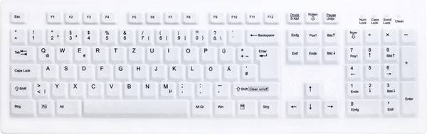 Contour Active Key AK-C8100F Medical Key USB Hygiene-Tastatur Deutsch, QWERTZ Weiß Silikonmembran, Geeignet f. Wischdesinfektion nach DGHM/VAH