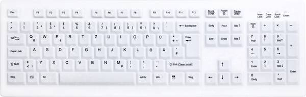 Contour Active Key AK-C8100F Medical Key Funk Hygiene-Tastatur Deutsch, QWERTZ Weiß Silikonmembran, Geeignet f. Wischdesinfektion nach DGHM/VAH