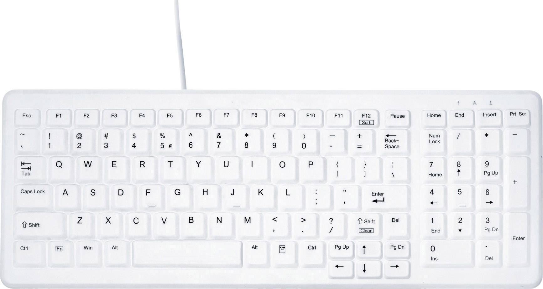 Contour Active Key AK-C7000F Medical Key Funk Hygiene-Tastatur Deutsch, QWERTZ Weiß Silikonmembran, Geeignet f. Wischdes-0