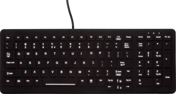 Contour Active Key CB7000F MedicalKey USB Hygiene-Tastatur Deutsch, QWERTZ Schwarz Silikonmembran, Geeignet f. Wischdesinfektion nach DGHM/VAH, Beleuchtet