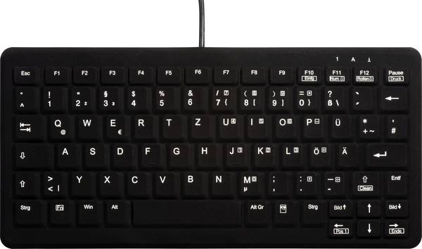 Contour Active Key AK-C4110F-U1-B/GE USB Hygiene-Tastatur Deutsch, QWERTZ Schwarz Silikonmembran, Geeignet f. Wischdesinfektion nach DGHM/VAH