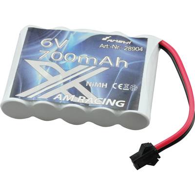 Akkupack mit Aufschrift '6V 700mAh', NiMH-Batterie mit rotem und schwarzem Kabel, geeignet für Modellbau.