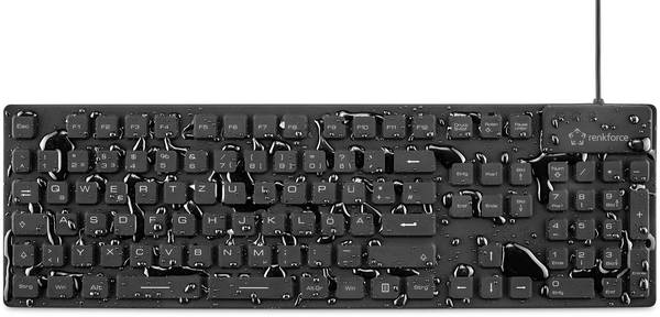 Renkforce RF-3561816 USB Tastatur Deutsch, QWERTZ Schwarz Silikonmembran vollversiegelt IP68