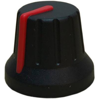 Ein schwarzer Drehknopf mit roter Markierungslinie, die zur Einstellung oder Steuerung von Geräten verwendet wird.