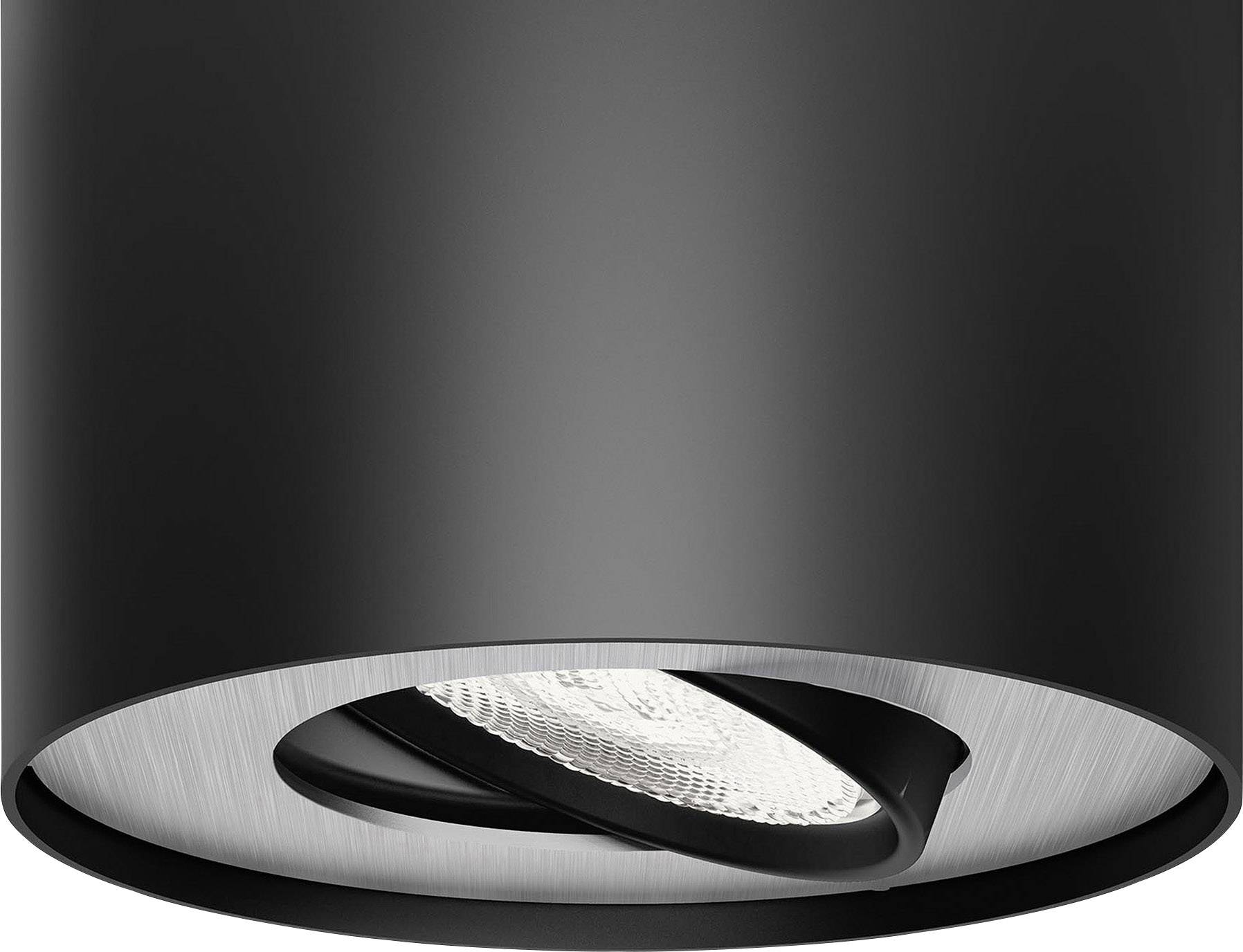 Schwarze Deckenleuchte mit runder Form, innen reflektierende Oberfläche, modern und schlichtes Design.