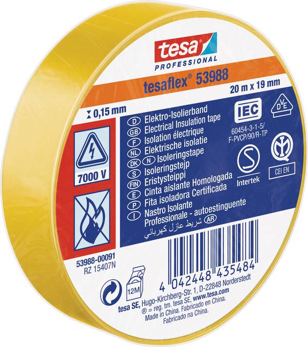 tesa 53988-00091-00 Isolierband tesa® Professional Gelb (L x B) 20 m x 19 mm 1 St.