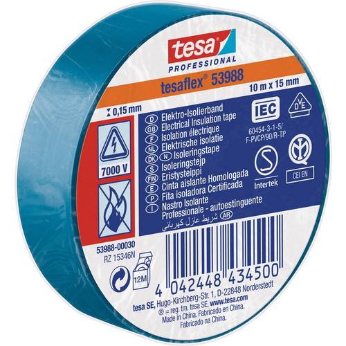 tesa 53988-00030-00 Isolierband tesa® Professional Blau (L x B) 10 m x 15 mm 1 St.