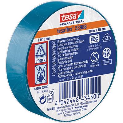 Elektrisches Isolierband der Marke Tesa mit 10 m Länge, 15 mm Breite und erhöhter Isolierklasse bis 7000 V. CE-Zertifiziert.