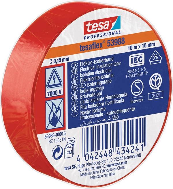tesa  53988-00015-00 Isolierband tesa® Professional Rot (L x B) 10 m x 15 mm 1 St.