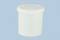 Weißer, zylindrischer Plastikbehälter mit Deckel vor einem blauen Hintergrund.