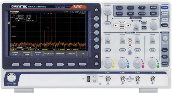 GW Instek MDO-2104EG Digital-Oszilloskop kalibriert (ISO) 100 MHz 1 GSa/s 10 Mpts 8 Bit Digital-Speicher (DSO), Spectrum-Analyser 1 St.