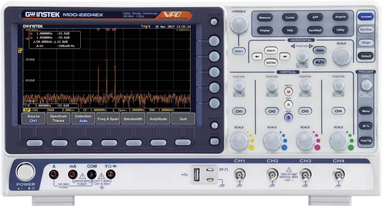 GW INSTEK MDO-2204EX Digital-Oszilloskop 200 MHz 1 GSa/s 10 Mpts 8 Bit Digital-Speicher (DSO),