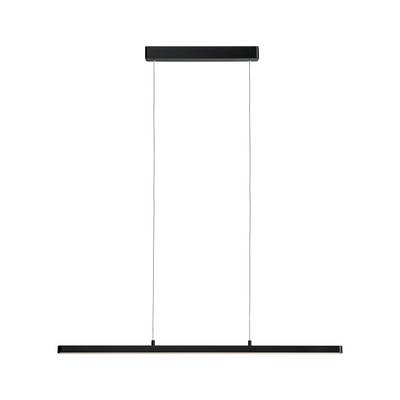 Eine schlichte, moderne schwarze Pendelleuchte mit zwei dünnen Kabeln, ideal für minimalistische Wohn- oder Büroeinrichtungen.